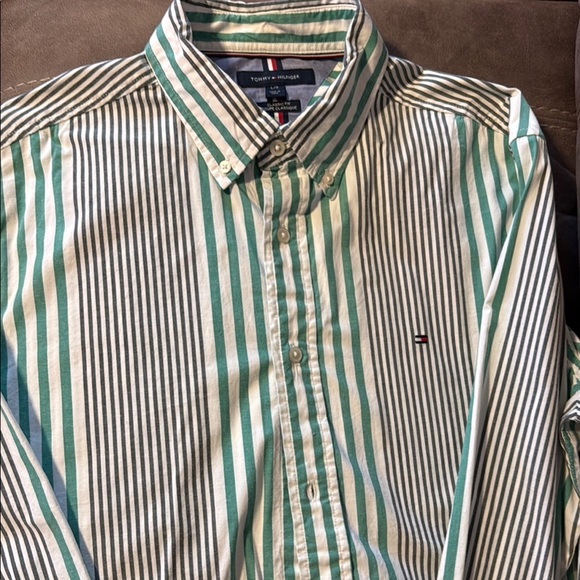Tommy Hilfiger Other - Tommy Hilfiger Green and White Striped Casual Shirt